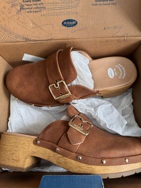 Dr Scholl's  Honey Classic Clogs- Studded with Buckles- Faux Leather & Faux Wood